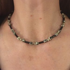 Dalmatian Quartz and Black Onyx Bead Necklace